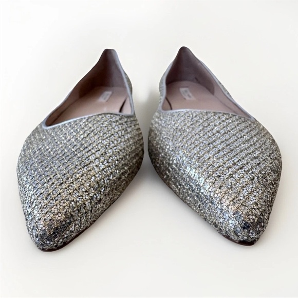 COLE HAAN skimmer Metallic Silver Glitter Pointed Toe Flat Loafers Shoes 10.5 - Picture 4 of 9